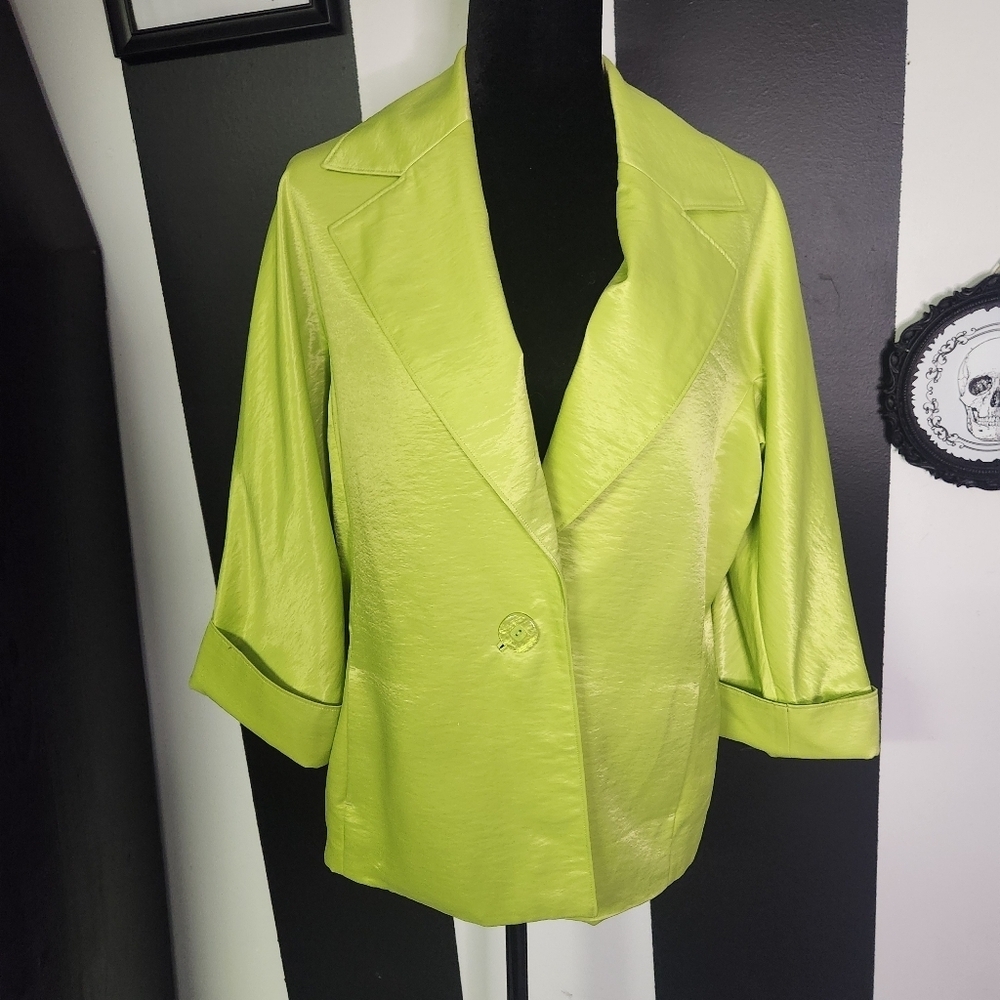 Ingenuity Collection Lime Green Satin Blazer | Size M | Statement Piece